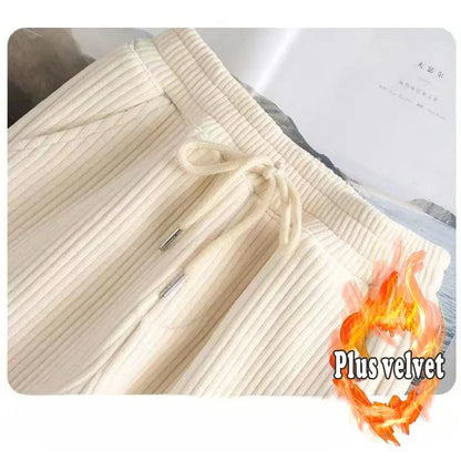 Corduroy Black Apricot Color Embroidered Label Decoration Drawstring Screw Thread Alphabet Printing Ankle Length Pants Female