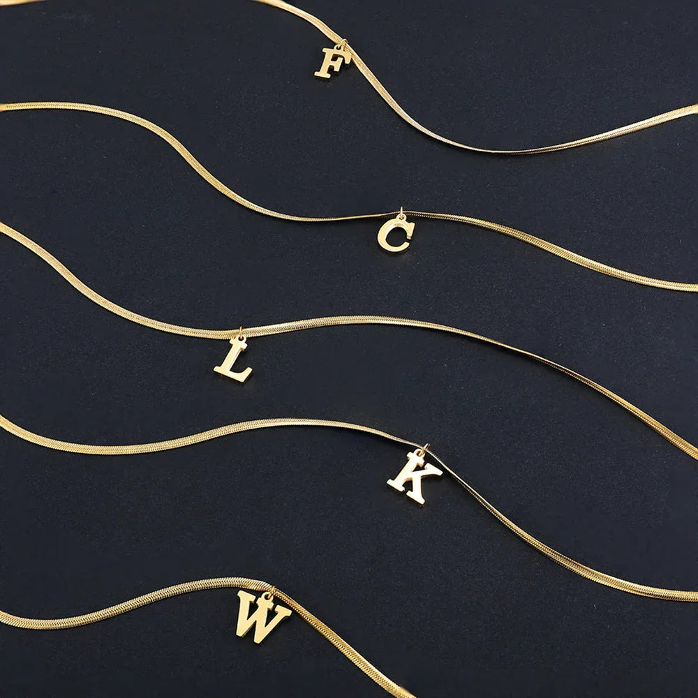 A-Z Alphabet Gold Plated Stainless Steel Pendant Necklace for Women Snake Chain Initial Letter Clavicle Necklaces Collar Jewelry Luxlife Brands