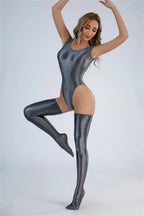 Women Candy Color Oil Glossy Elastic Bodysuit Bodycon Rompers One-piece Swimsuit Silky Tights Satin Backless Shaper Sexy Leotard Luxlife Brands