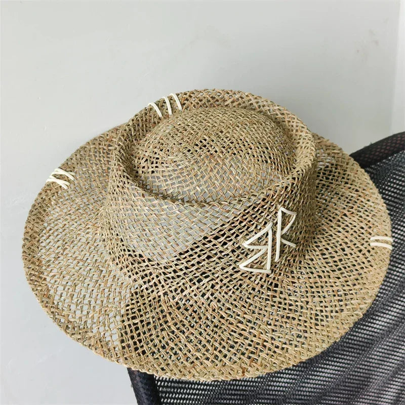 Designer French Elegant Women's Summer RB Letter Straw Hat Wide Brim Breathable Sun Protect Fashionable Beach Vacation Sun Hat Luxlife Brands