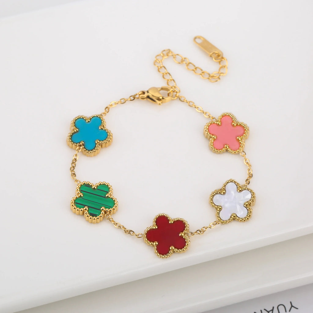 Hot Sale Stainless Steel Laser Five Leaf Flower Petal Adjustable Clover Bracelet Classic for Woman Girl Brand Jewelry Party Gift