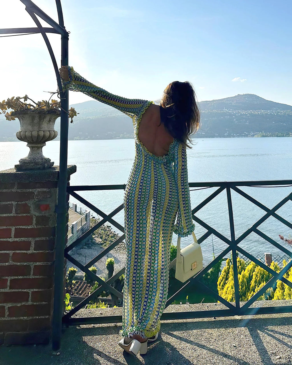 Sexy Backless Flare Sleeve Lace Knit Cut Out Party Beach Maxi Dress 2025 Summer Women Vacation Beachwear Swimsuit Cover Up A2815 Luxlife Brands