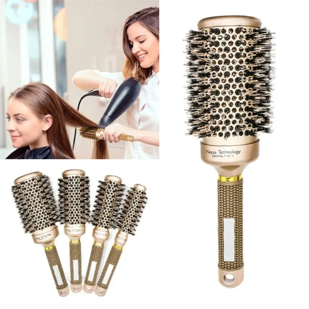 Boar Bristle Hairbrush Styling Tool Curling Blow Dry Ceramic Hairbrush Straight Hair Curls Round Ionic Hair Brush Hair Care LUXLIFE BRANDS