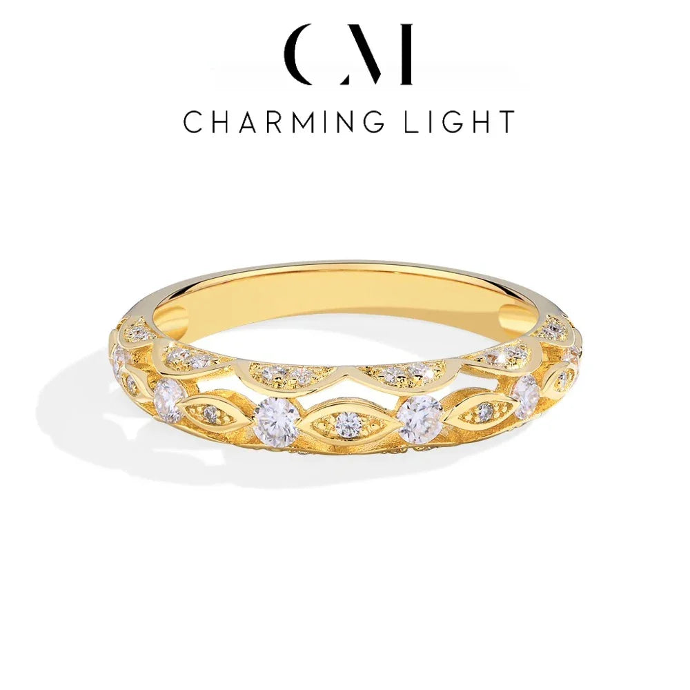 CHARMING Vintage Moissanite Diamond Ring for Women D VVS1 Color Hollow Band 925 Sterling Silver Stackable Wedding Jewelry Gifts