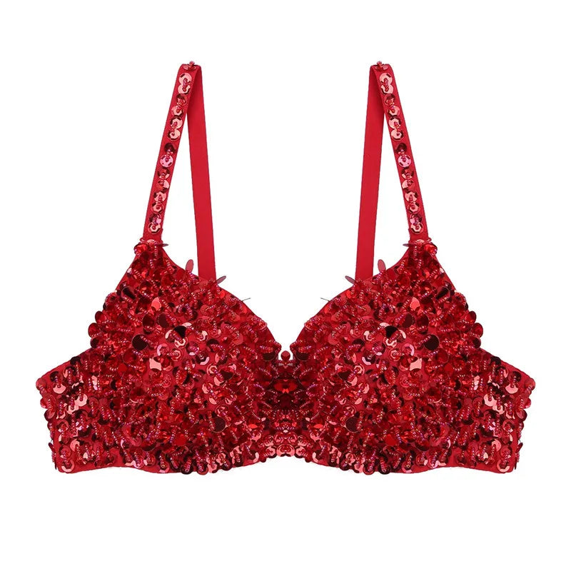 The Stardust Prism Sirena – Sequined & Looped Beading Padded Push-Up Bra Top