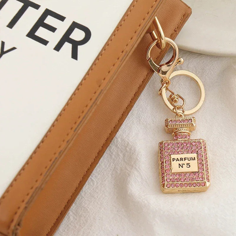 Crystal Keychain With Shiny Rhinestone Keyrings Perfume Bottle Shape Pendant For Lady Girls Bag Wallet Hanging Ornament Gifts LUXLIFE BRANDS