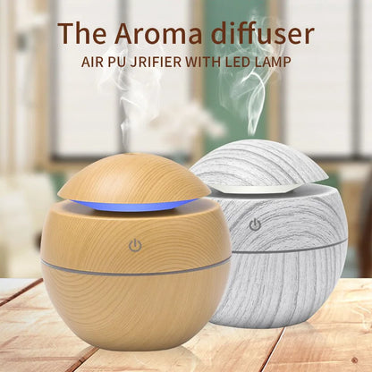 USB Aromatherapy Cool Mist Maker Dorm Room Essentials Wooden Grain Humidifier Colorful Night Light Diffuser LUXLIFE BRANDS