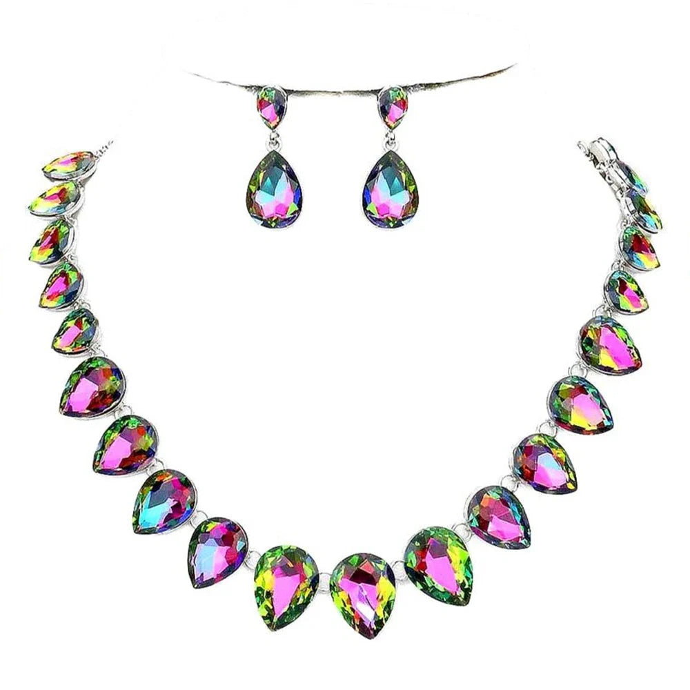 Rhinestone Drop Necklace & Earrings Set