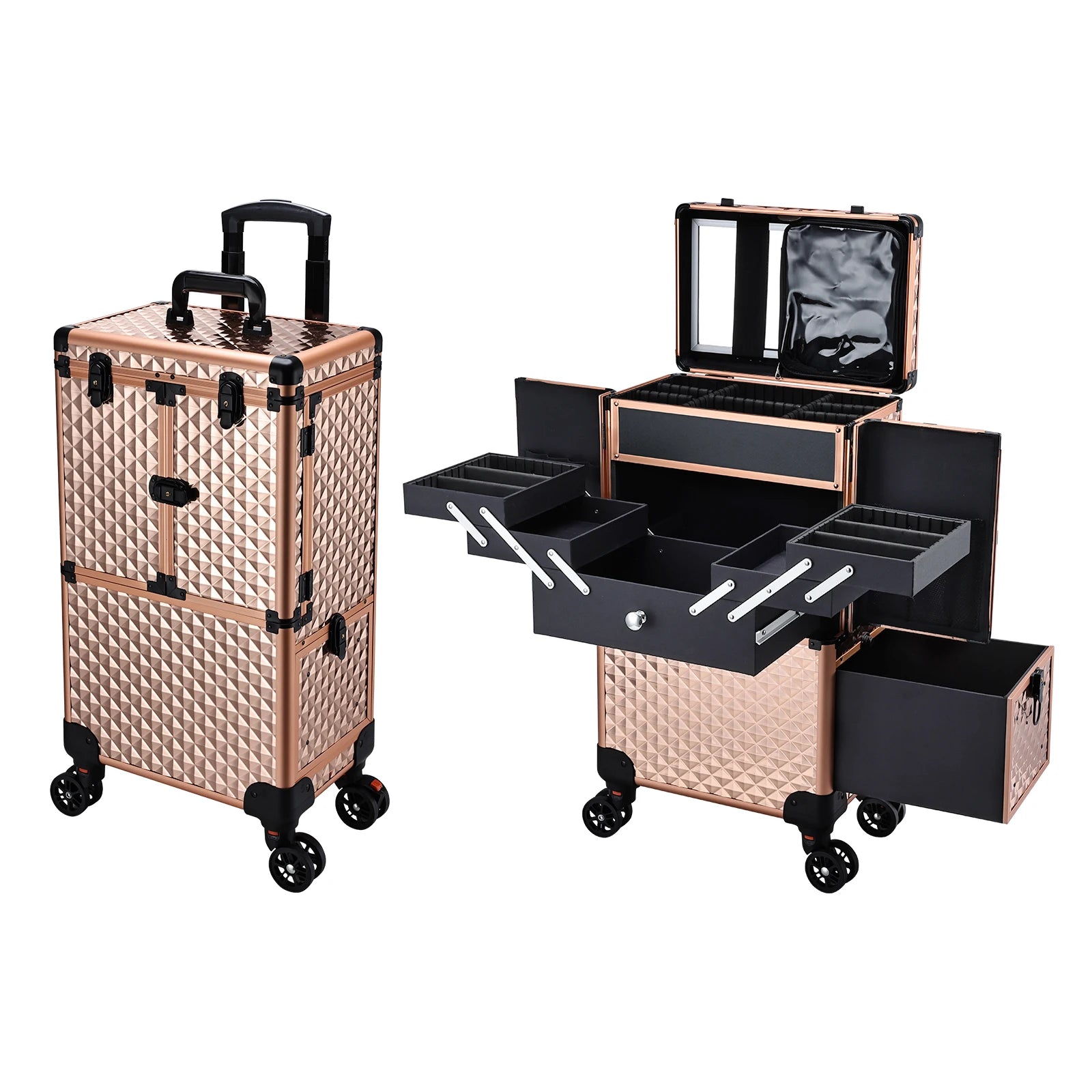 Professional Extendable Tray Makeup Case On Wheels LUXLIFE BRANDS