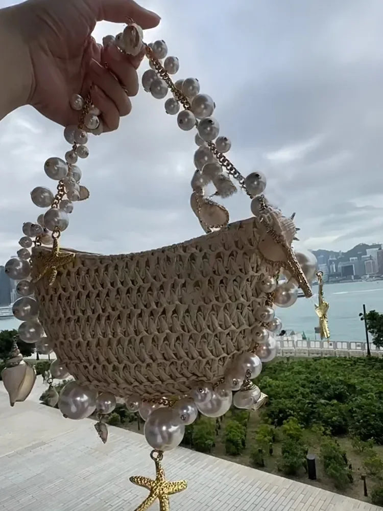 Lady Evening Bags For Women Luxury Designer Brand Handbags And Purses 2023 New In Papyrus Woven Chain Beaded Trim Shoulder Bag Luxlife Brands