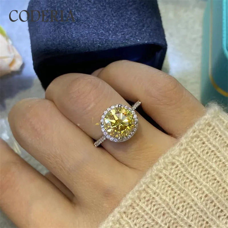 Lemon Yellow Moissanite 14K White Gold Sterling Silver Ring 3.0 Carat Colored Diamond Wedding Ring Luxury Jewelry Women Gift