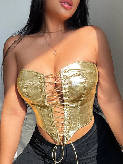 2023 Women Summer Sexy Hollow Out Tube Tops Solid Strapless Camis Bodycon Slim Fit Club Crop Tops For Female