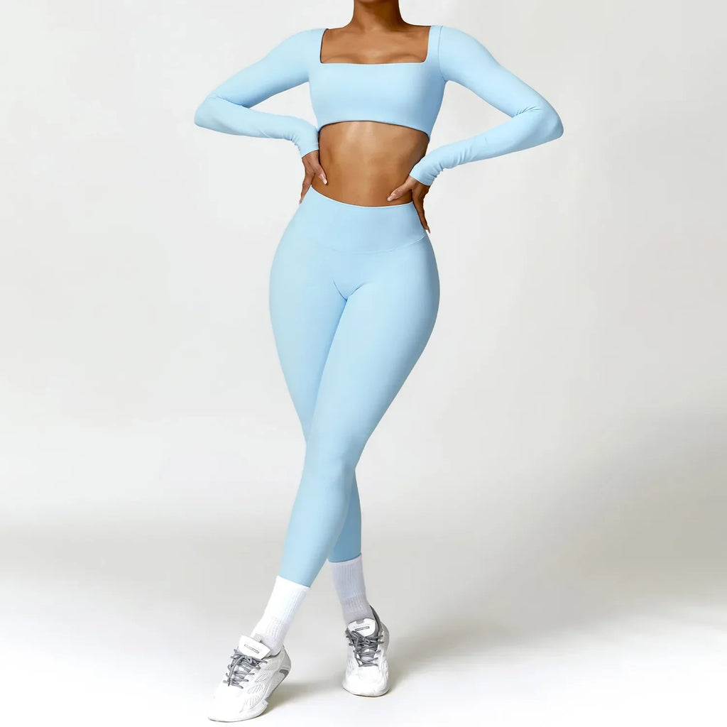 2PCS Yoga Set Women Gym Long Sleeve Sports Suits Fitness Bra Crop Top Workout Clothes Female Athletic Wear Legging Sportswear