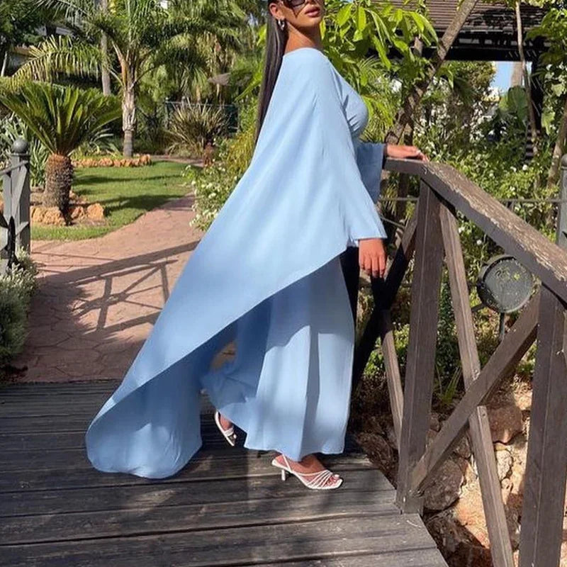 Chic Simple Basic Color Solid Long Robe Elegant O Neck Batwing Sleeve Commute Dress Casual Women Fashion Loose Swing Party Dress LUXLIFE BRANDS