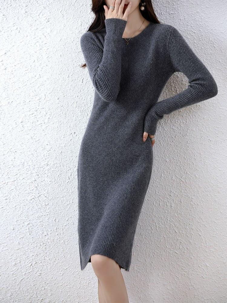 Vienna Cashmere Sweater Dress 100% Merino Wool LUXLIFE BRANDS