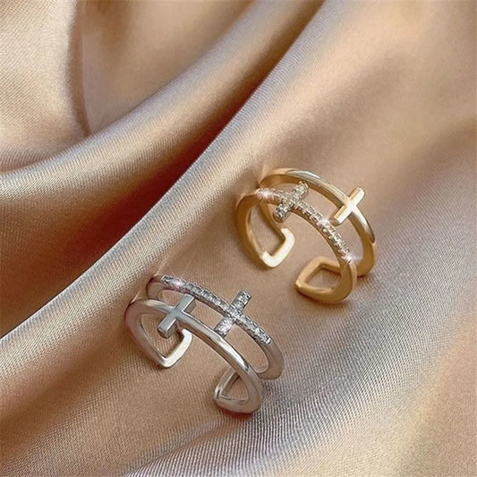 925 Sterling Silver Gold Double Cross Zircon Rings For Women Luxury Quality Vintage Jewelry Gift Female Free Shipping LUXLIFE BRANDS