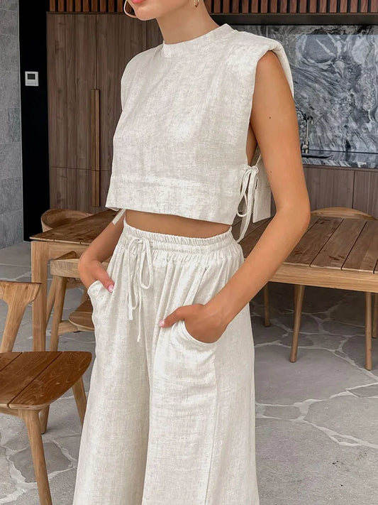 Linen Crop Top & Pants Set