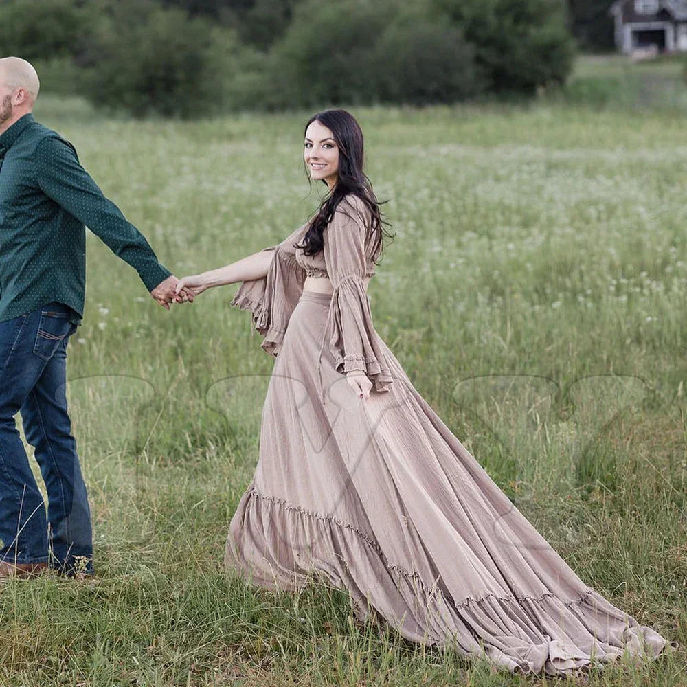 Bohemian Cotton Photo Shoot Pregnancy 2 Pc Gown Luxlife Brands