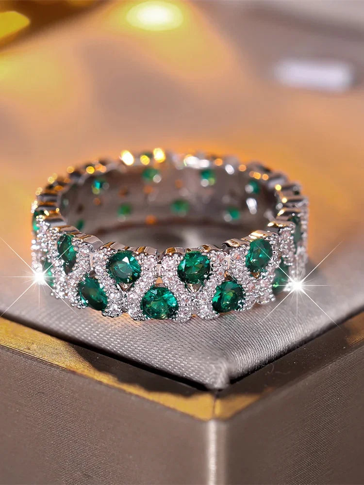 Green Crystal Round Stone Engagement Ring Rose Red Zircon Wedding Bands Rings For Women Trendy Silver Color Bridal Party Jewelry LUXLIFE BRANDS