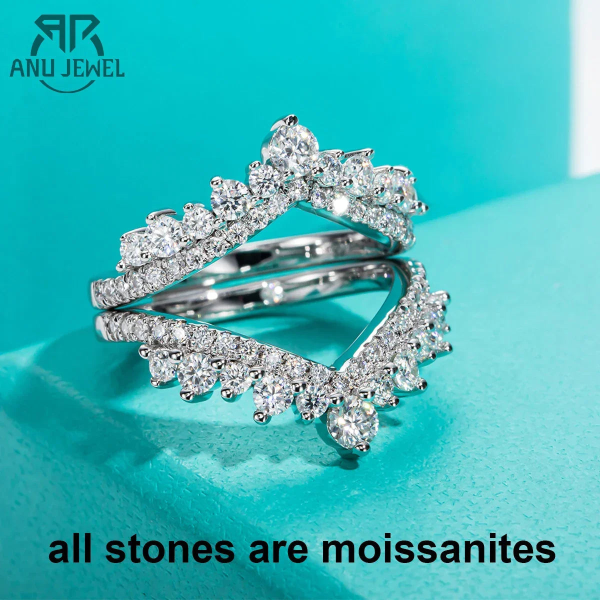 Crown Jewel 18K Gold Plated 3mm D Color Moissanite Sterling Silver Bridal Ring Set Luxlife Brands