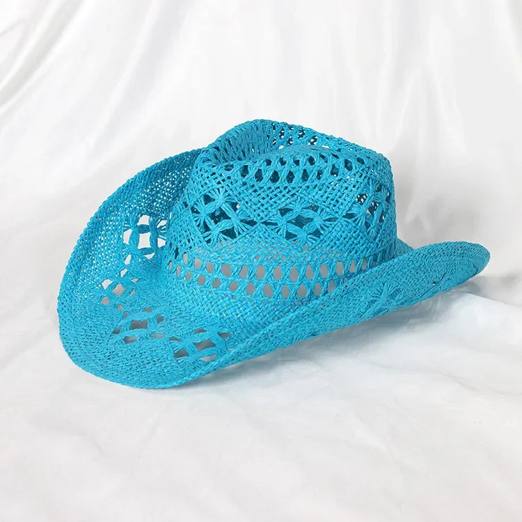 Melesh Western Women's Mint Green Cowboy Hat Straw Cowboy Hat Plasticity Strong Wide Brim Sunshine Beach Western Cowboy Hat