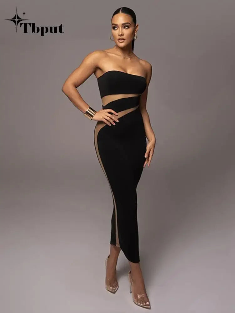 Sexy Mesh Patchwork Bodycon Dress Women Off Shoulder Strapless Backless Dresses 2023 Summer Female Elegant Party Vestidos LUXLIFE BRANDS