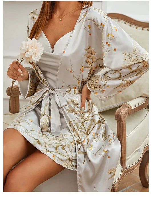 Dynasty Satin Kimono Loungewear LUXLIFE BRANDS