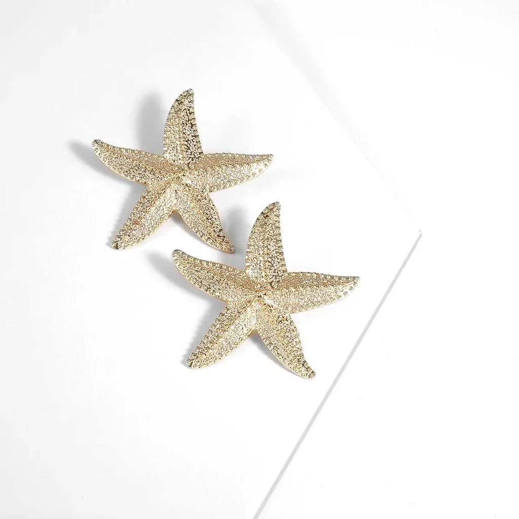 Exaggerated Boho Large Metal Starfish Stud Earrings for Women Ladies Trendy Summer Gold Color Earrings 2023 Fashion Jewelry New