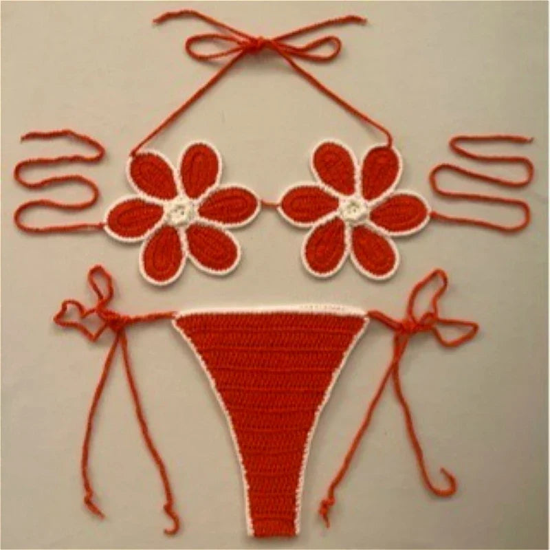 The Stardust Blossom Crochet Bikini – Retro Floral Pin-Up Swim Set