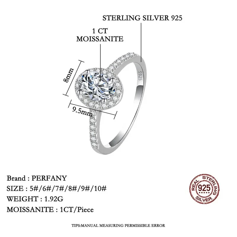 PERFANY 1/2CT Oval Cut Moissanite Ring for Women S925 Pure Silver Shiny Laboratory Certified Diamond Wedding Luxury Jewelry Luxlife Brands