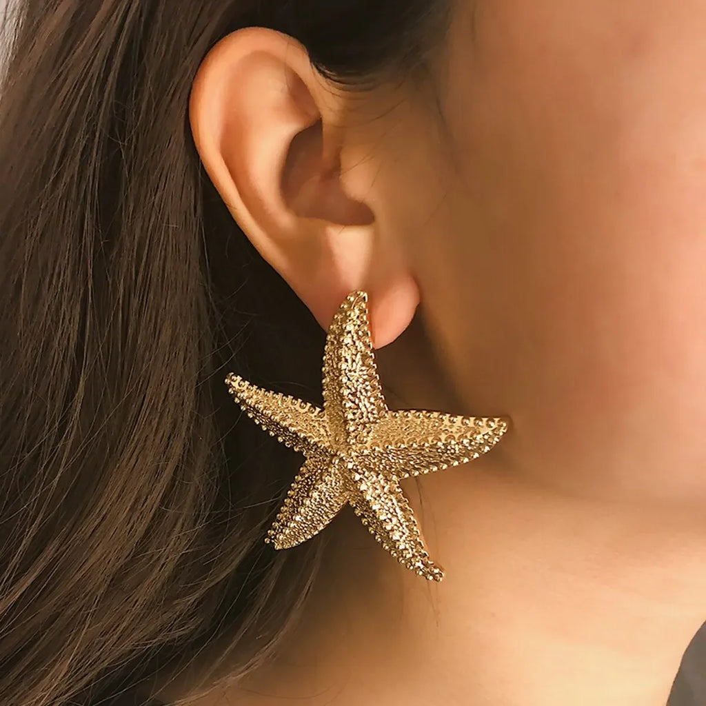 Exaggerated Boho Large Metal Starfish Stud Earrings for Women Ladies Trendy Summer Gold Color Earrings 2023 Fashion Jewelry New