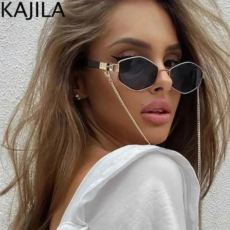 Hexagon Sunglasses With Chain Luxlife Brands