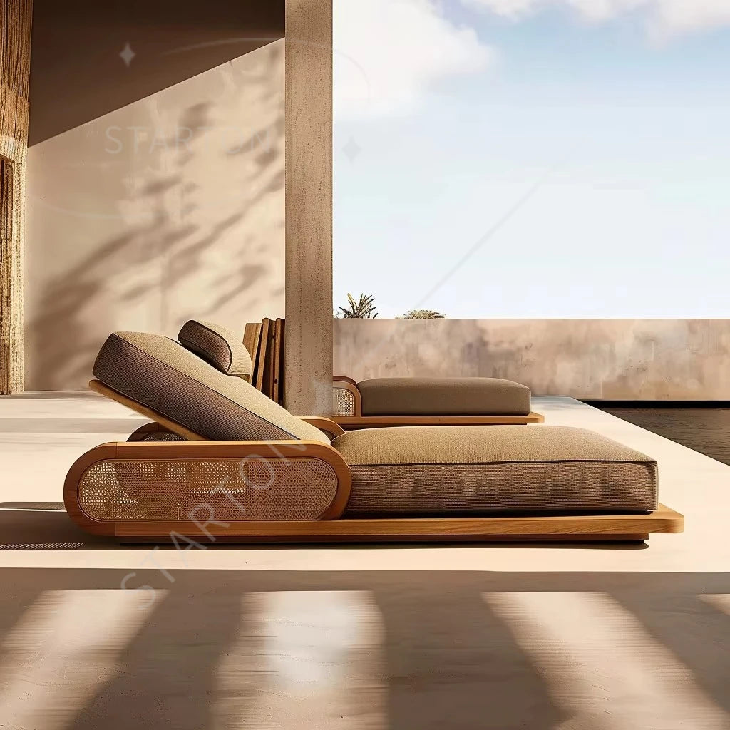 Best-selling Outdoor Teak Wood Sunbed Customized New Lounger Luxury Outdoor Chaise Lounge