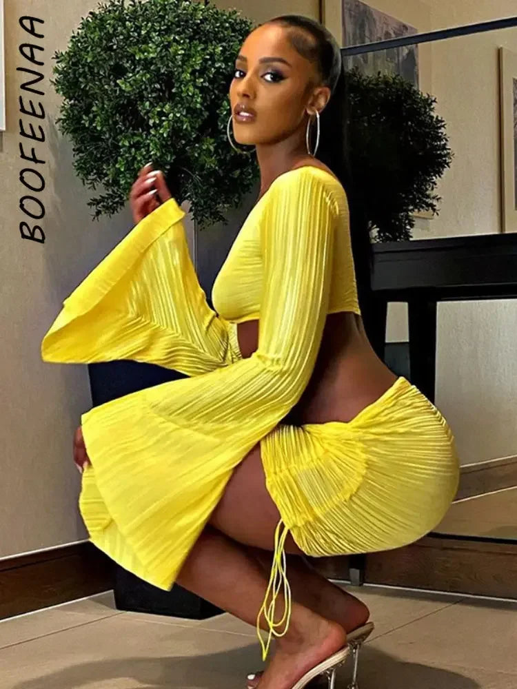 Destiny Beach Club Flared Long Sleeve Top & Skirt Set LUXLIFE BRANDS