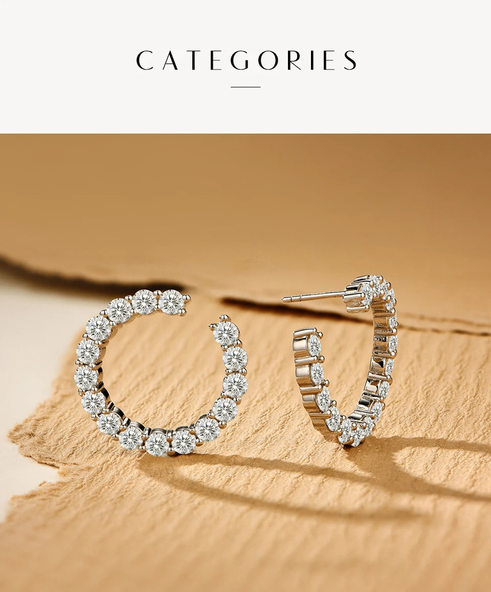 ATTAGEMS Moissanite Hool Earrings 925 Sterling Silver Passed the Diamond Test Wedding Earrings for Women Gift Fine Jewelry Band Luxlife Brands