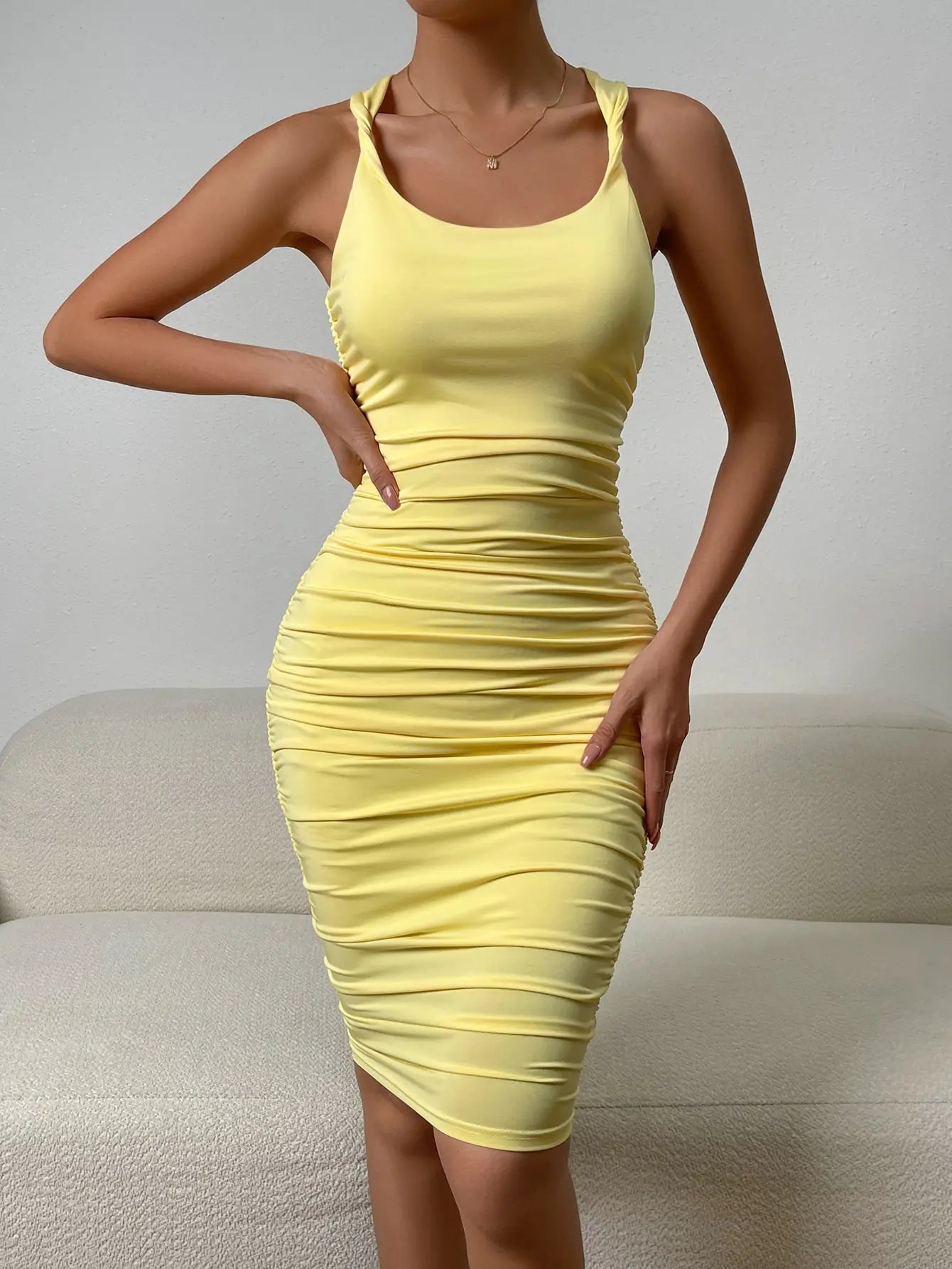 Spring Ruched Midi Dress LUXLIFE BRANDS