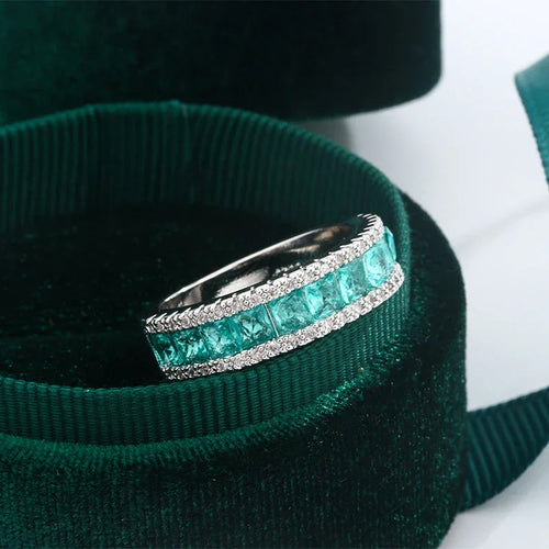 Beautiful 925 Silver Plated Women's Ring Geometric Square Green Zircon Jewelry Anniversary Gift Fashion Engagement Ring LUXLIFE BRANDS