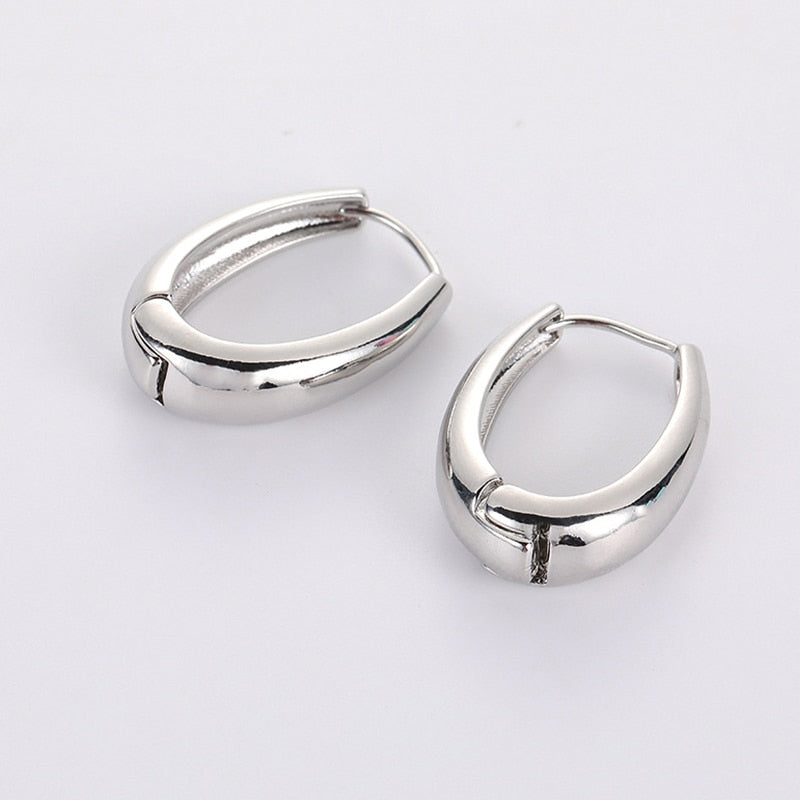 Statement Minimalist Gold Silver Color Mixed Solid Heart Pendant Hoop Earrings Street Style Korean Fashion Jewelry