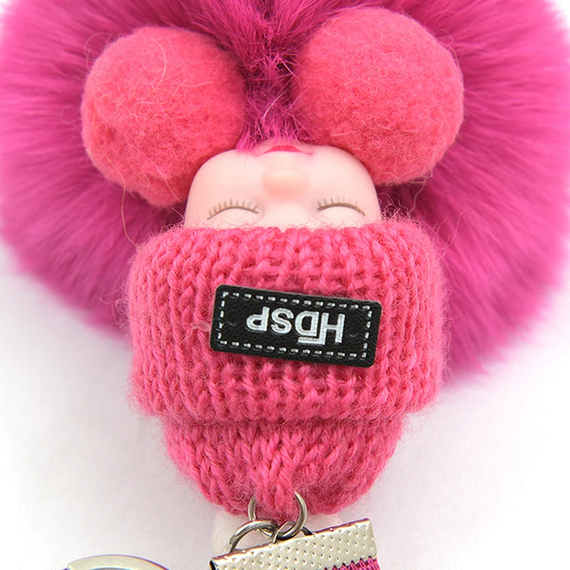 Pompom Sleeping Baby Keychain Cute Fluffy Plush Doll Keychains Women Girl Bags Keyrings Cars Key Ring Gift Charming Decoration LUXLIFE BRANDS