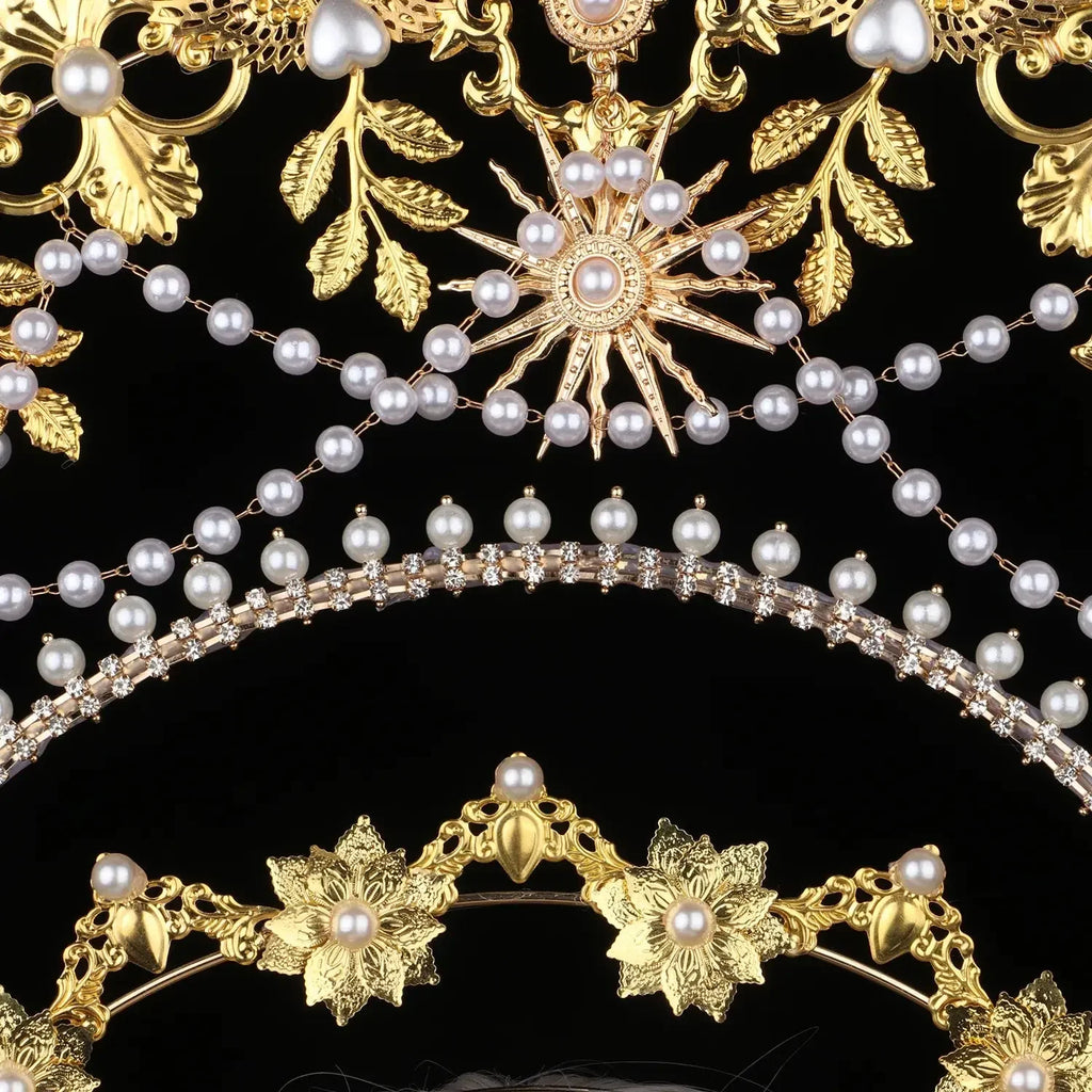 Sun Goddess Angel KC Halo Crown Headpiece Queen Anna Baroque Pearl Tiara Headband Lolita Collection Gothic Accessories - LUXLIFE BRANDS