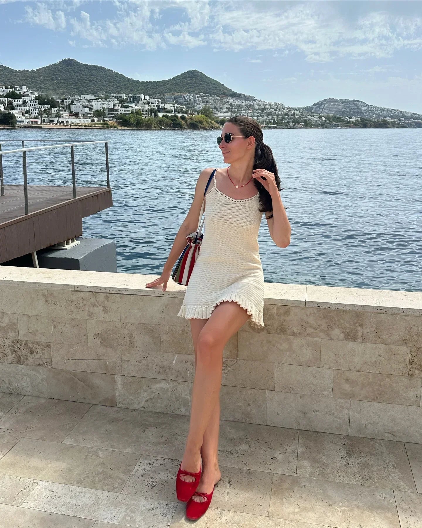 2025 Women Comfy Swimsuit Cover Up Seaside Holiday Club Dresses Sexy Crochet Halter V Neck Chic Ruffle Knit Beach Mini Dress K58 Luxlife Brands