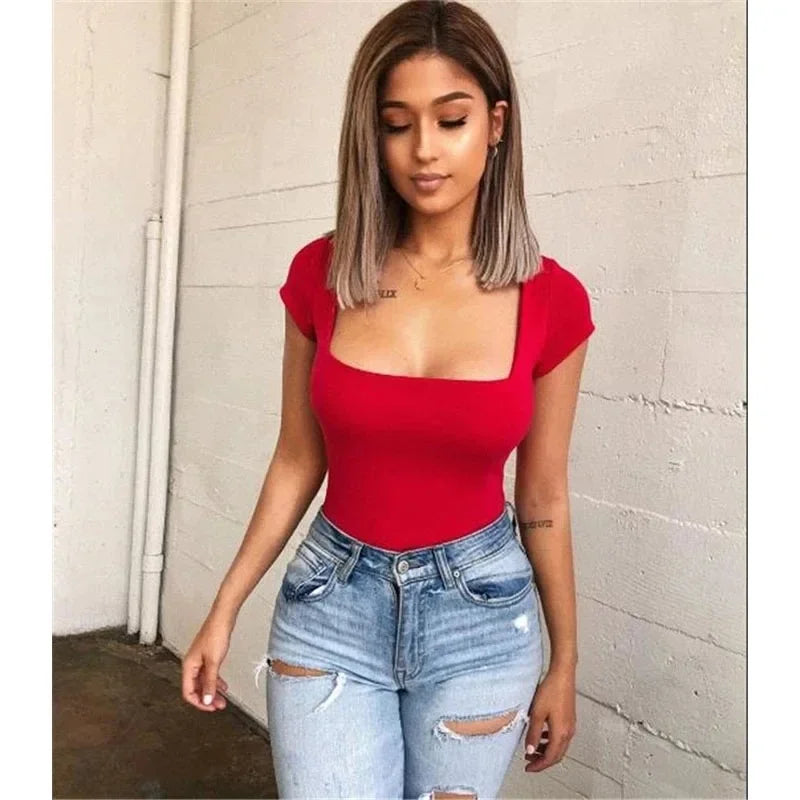 Summer Skinny Body Femme Sexy Suit Tops Short Sleeve Bodycon Bodysuit Female Short Overalls For Women Clothes