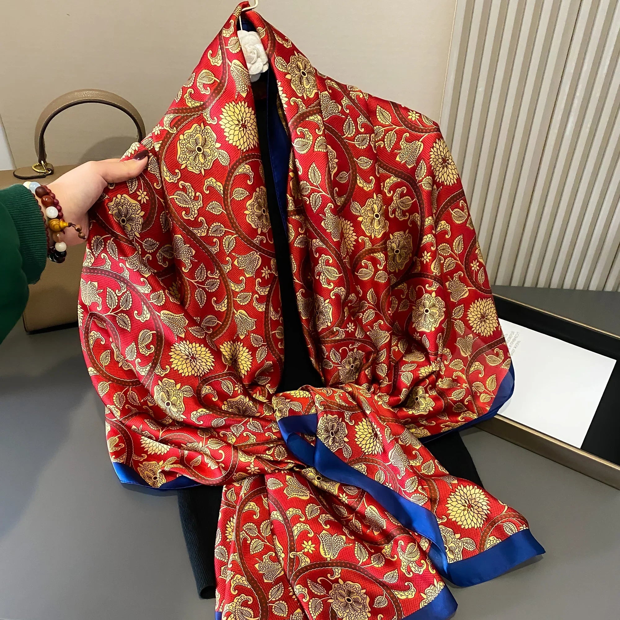 180*90cm Luxury Brand Women Summer Silk Scarves Shawls Lady Wraps Soft Female Geometry Beach Stole Bandanna Foulard Muffler