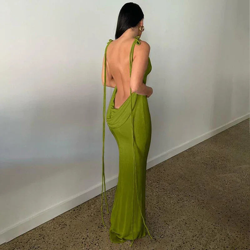 Kendall Halter Backless Bodycon Maxi Party Dress