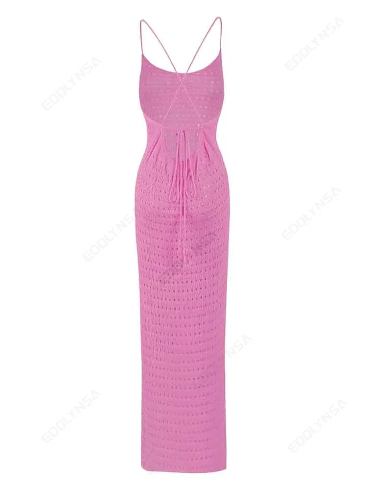 Sexy Knit Cut Out Tassel Spaghetti Strap Bodycon Beach Maxi Dress Summer Women's Holiday Club Party Outfit Swimsuit Cover Up K10 Luxlife Brands