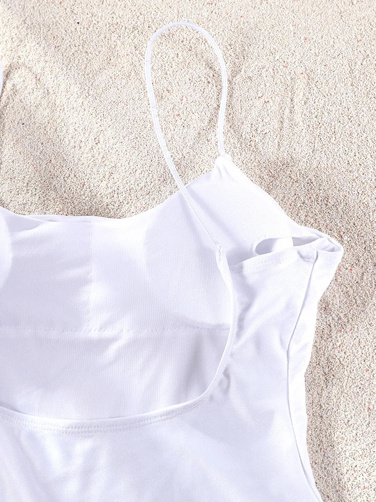 Miyouj Solid Color Swimwear Women's Swimsuit Bandage One Piece Suit High Waist Beachwear High Cut Bathsuit Hollow Out Swimsuits