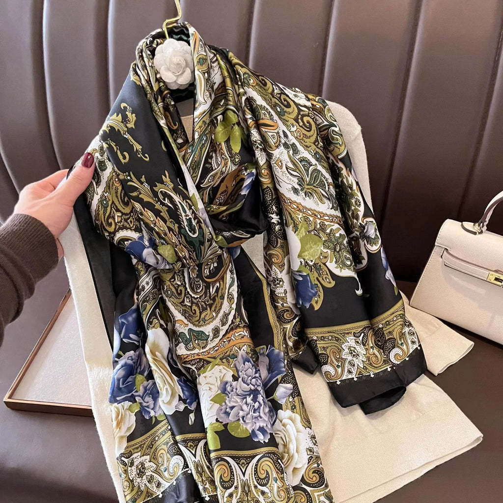 180*90cm Luxury Brand Spring Summer Autumn Women Clothing New Fashion Color matching printed silk scarf lady popular turba