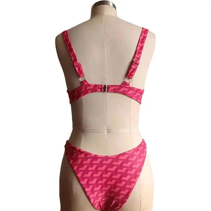 BEACHCICI Women&#39;s Stripe Print High Waist Steel Belt Bikini Set Ladies Sexy Two Piece Beachwear 2023 Swimsuit