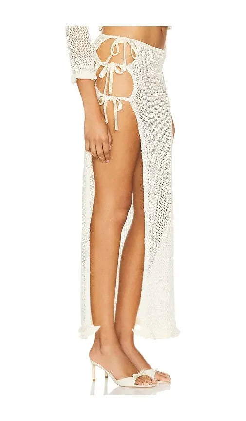 Sexy Summer Knit Cut Out Beach Half Skirt Women Chic Side Slit Lace-up Casual Wrap Skirts 2025 Pool Party Swimsuit Cover Up K249 Luxlife Brands