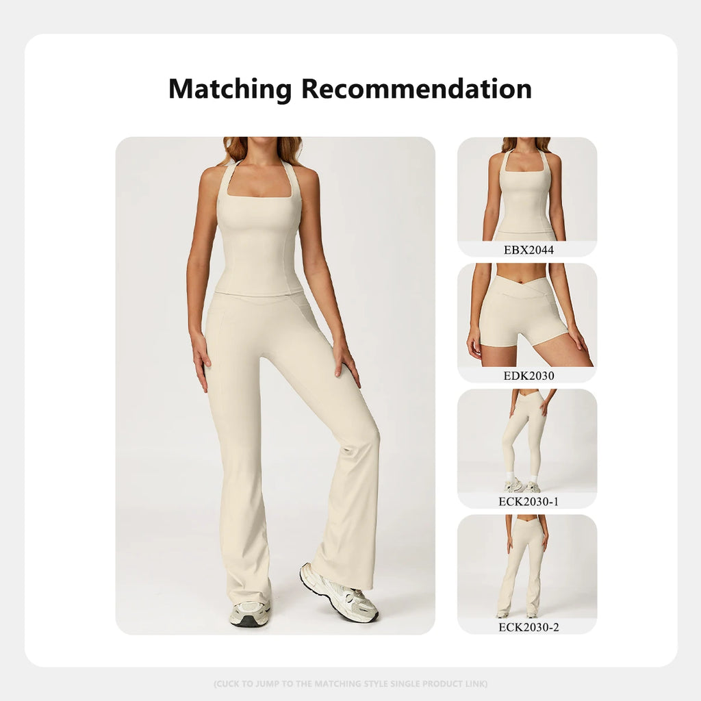 Hearuisavy 2Pcs Woman's Sports Set Naked-Feel Racerback Sports Tops Gym Tank Top Female Breathable High Waist Fitness Yoga Pants